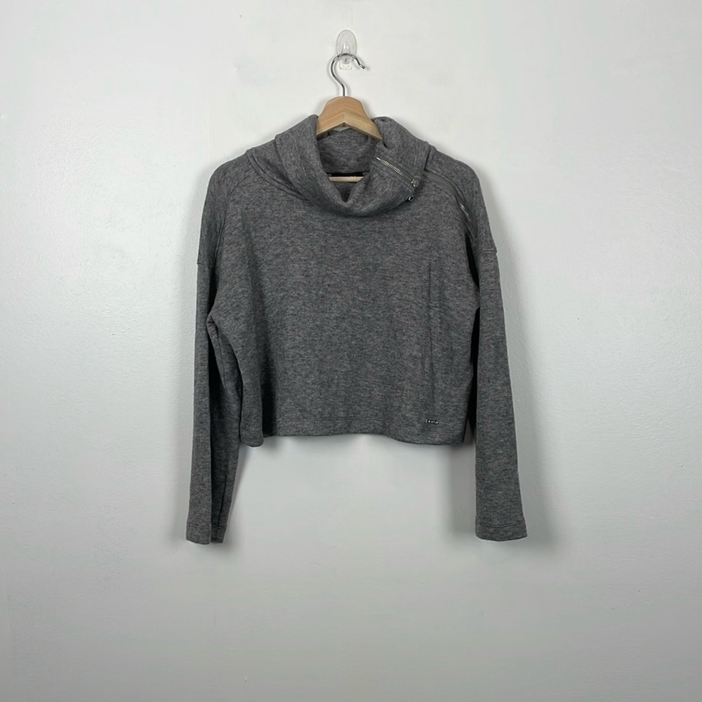 DKNY Cropped Pullover Sweater Womens Small Turtleneck Zip Closure Long Sleeves